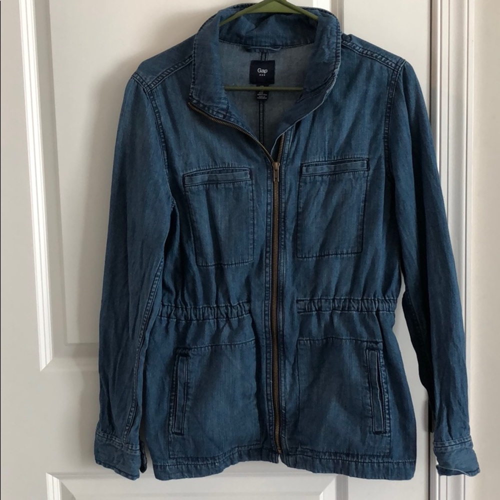 gap military drawstring waist jean jacket